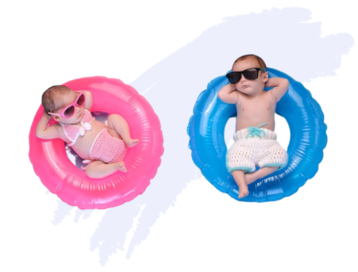 Two babies Floating on Swim Rings