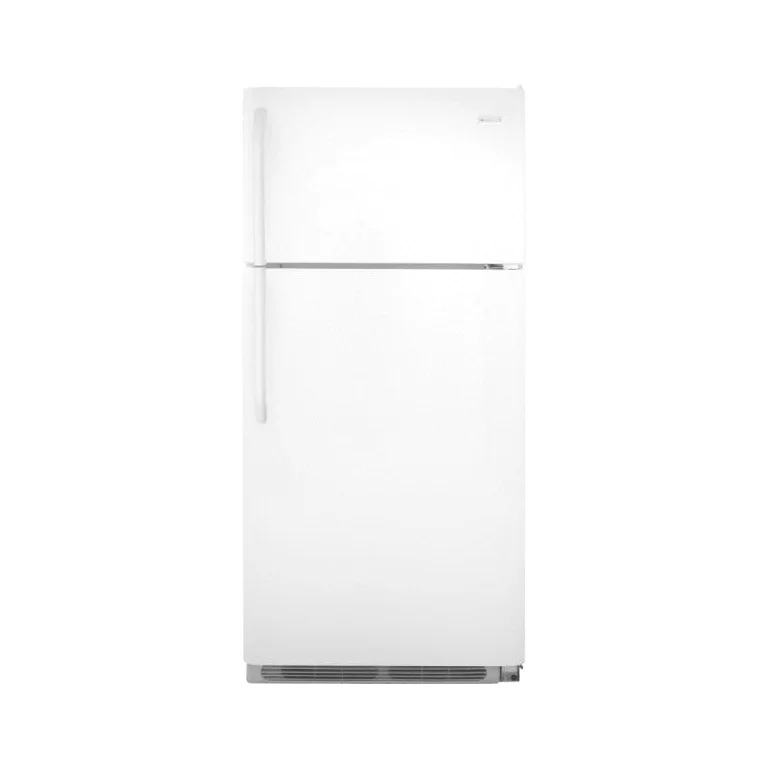 A white color medium size refrigerator with white background